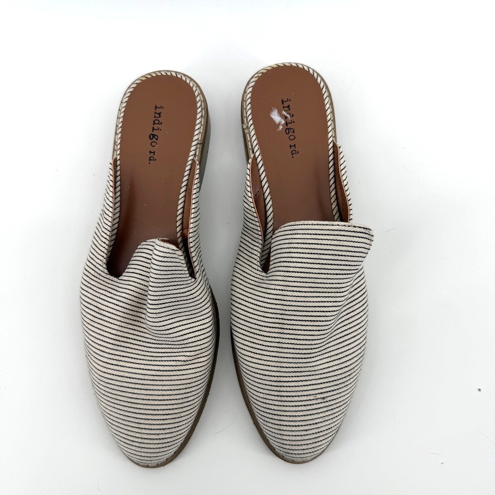 Indigo Rd Mules Loafer Slide Striped 8.5 Cream Black Womens Casual‎ Flat Shoes